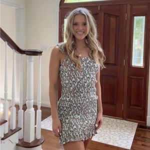 Mini Spring Print Dress with Tie Sleeves